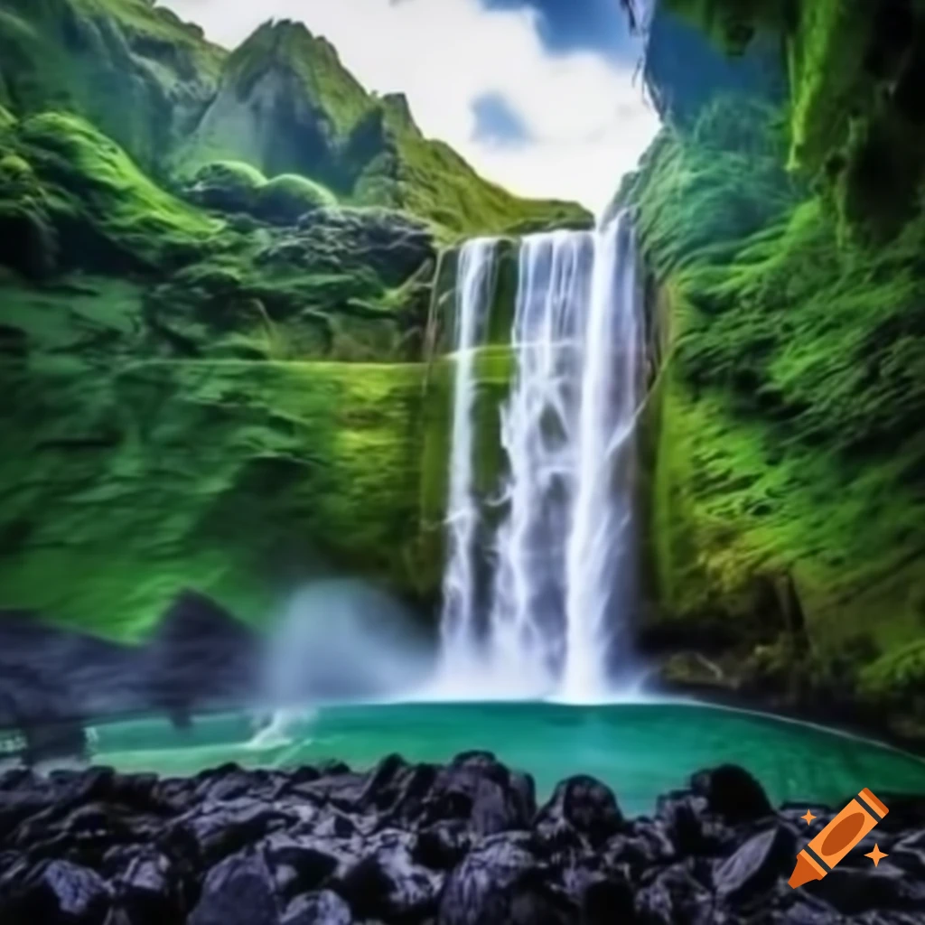 Scenic waterfall in Hawaii surrounded by lush greenery