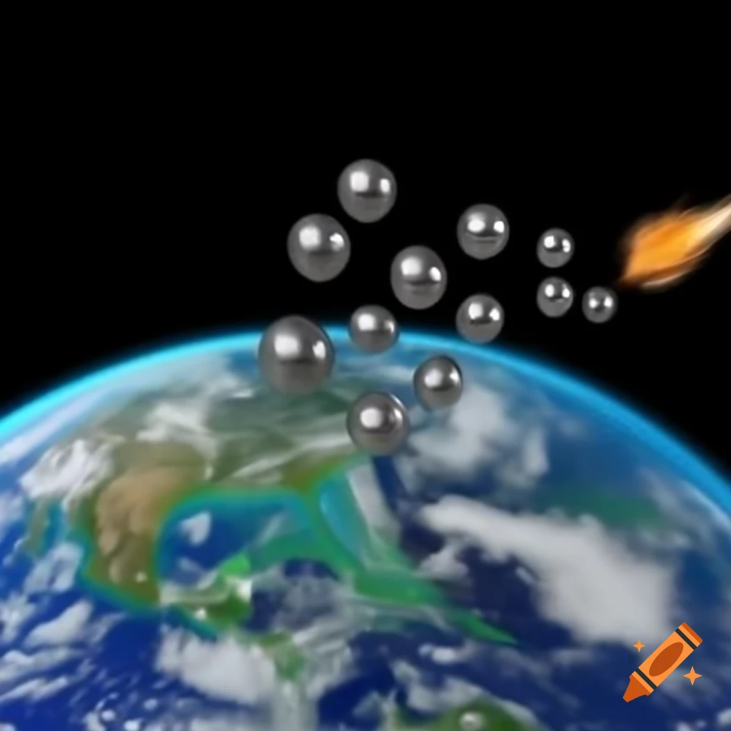 3D scene of bunny sitting next to iron balls falling on Earth
