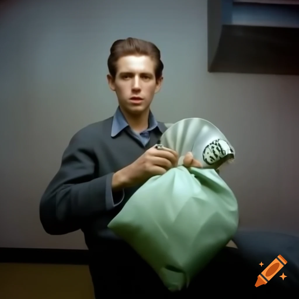 Young man with bag distributing money