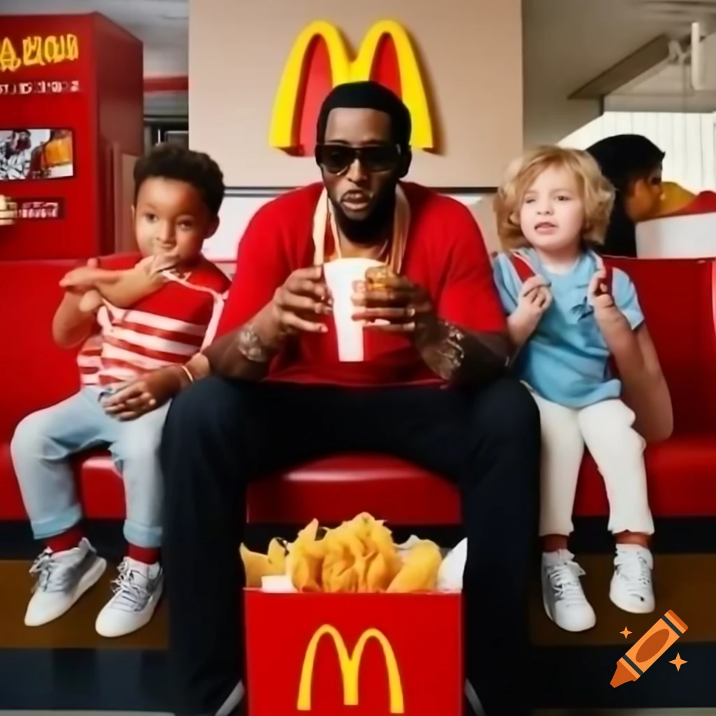 P. Diddy at McDonald's preparing to eat chicken nuggets on Craiyon