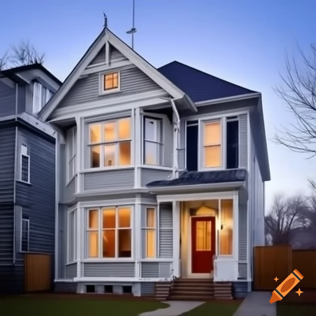 Architectural design of a three-story house with two rooms per floor facing west