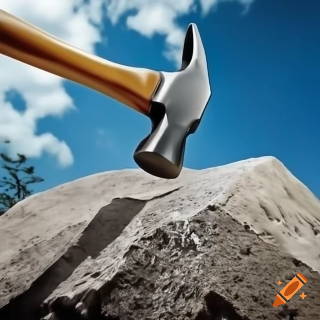 Geological hammer striking a rock