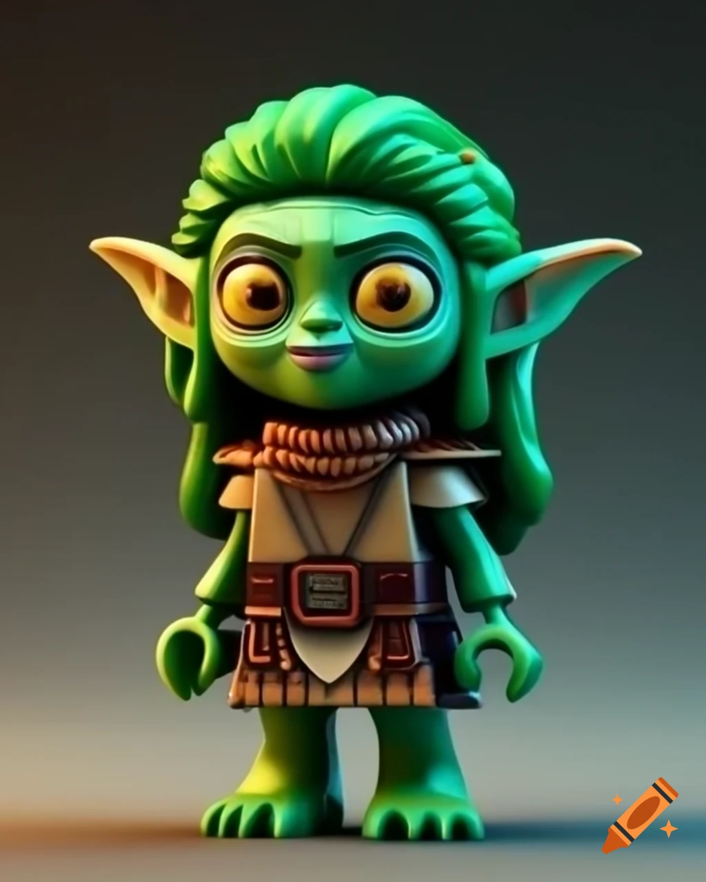 Green-skinned goblin girl as a Lego mini figure