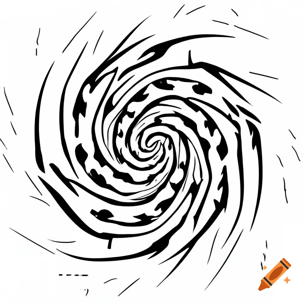 Fractured spiral with broken and jagged lines