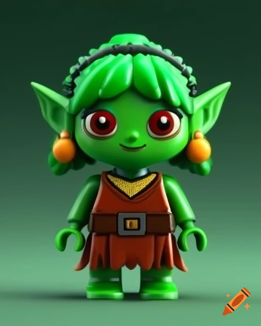 Green-skinned goblin girl as a Lego mini figure