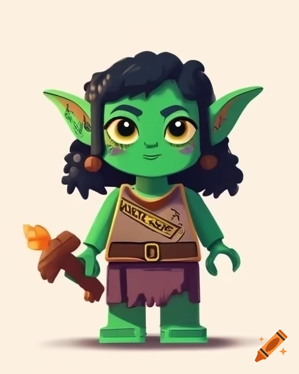 Green-skinned goblin girl as a Lego mini figure