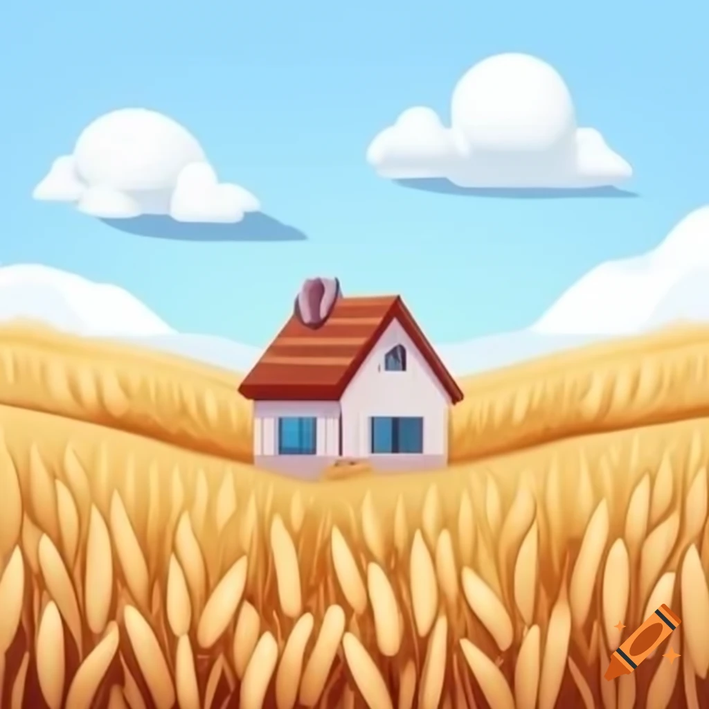Small house surrounded by golden wheat field