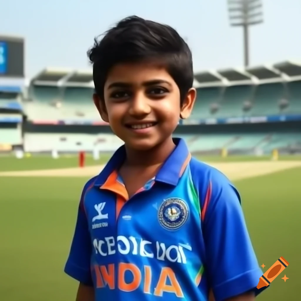 Indian boy enjoying a match at cricket stadium