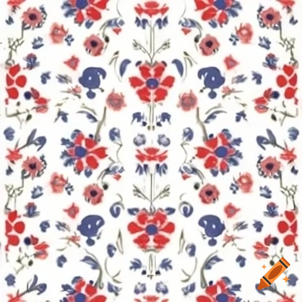 Sanganeri block print with red and blue floral design on off-white cotton