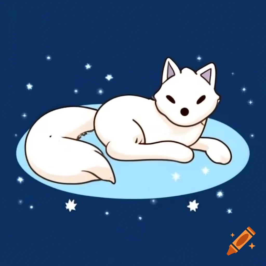 Cute Arctic fox resting on snow bank