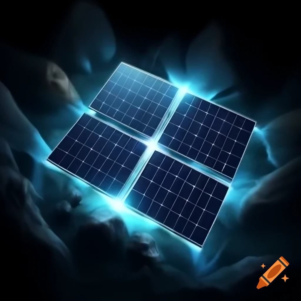Ultra-thin layered solar panels glowing with energy in a futuristic lab