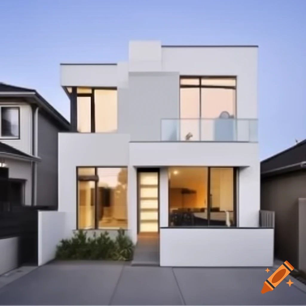 Detailed modern house facade design with specified window and door dimensions