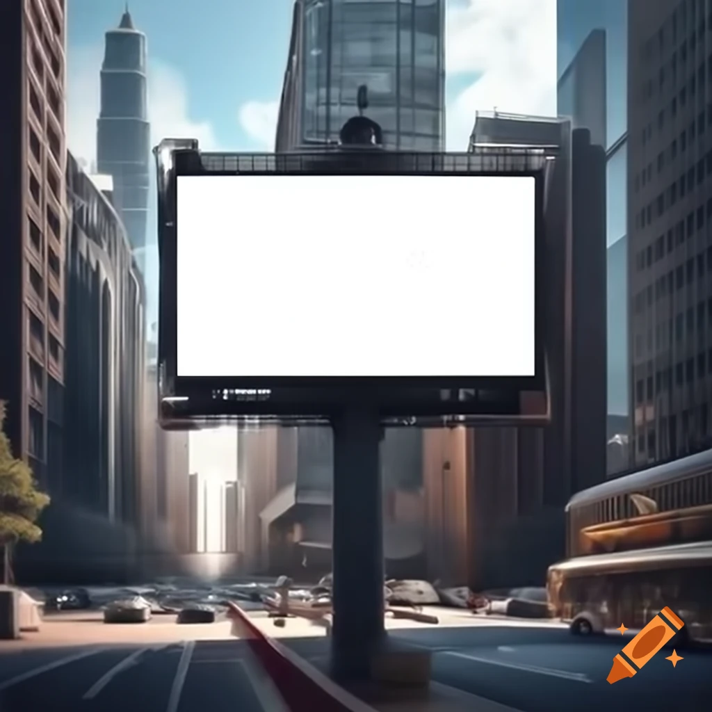 Blank billboard frame in bustling urban landscape, open for creativity