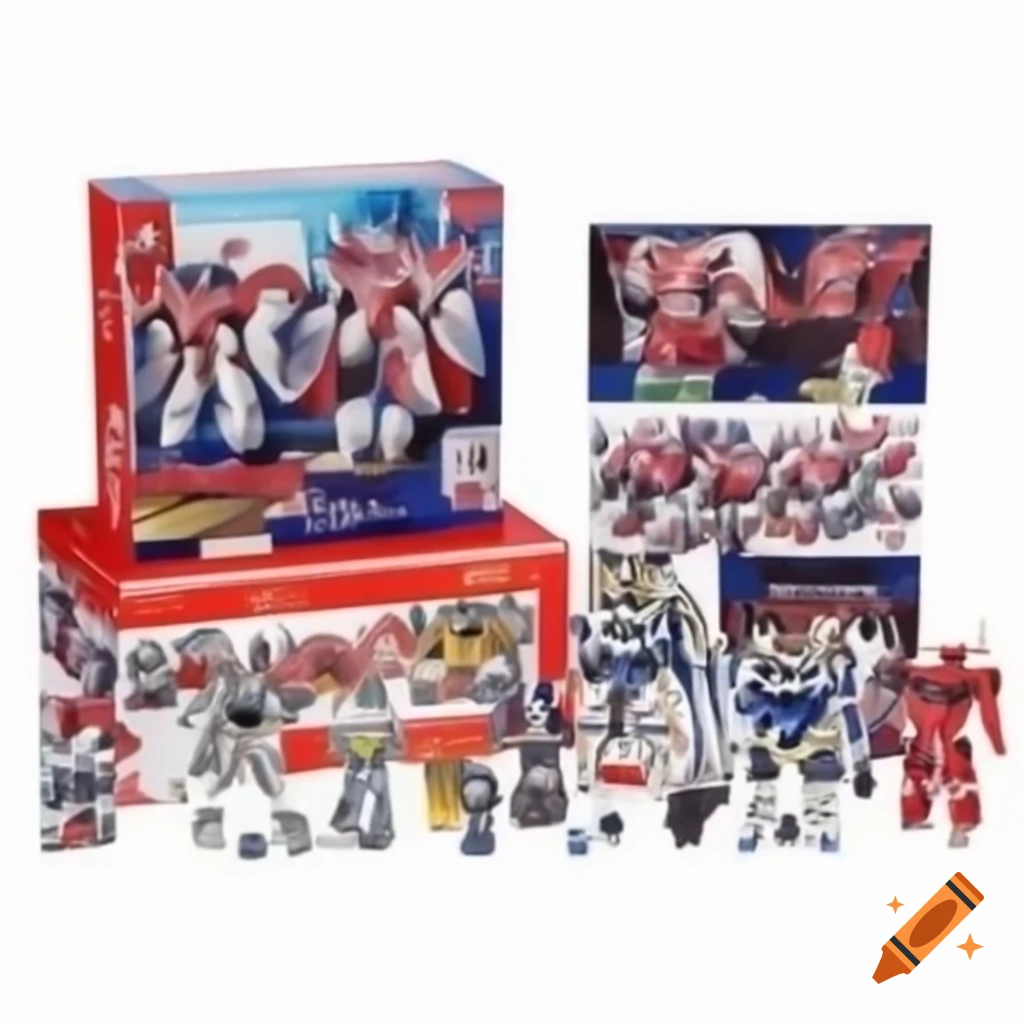 Collection of Japanese model kits featuring Gundam robots