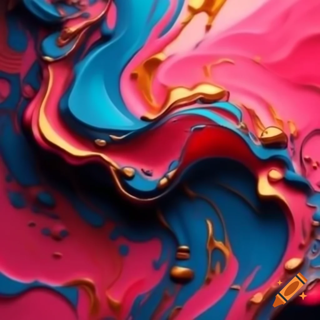 Abstract fluid art with swirling pink, blue, indigo, and gold colors on ...