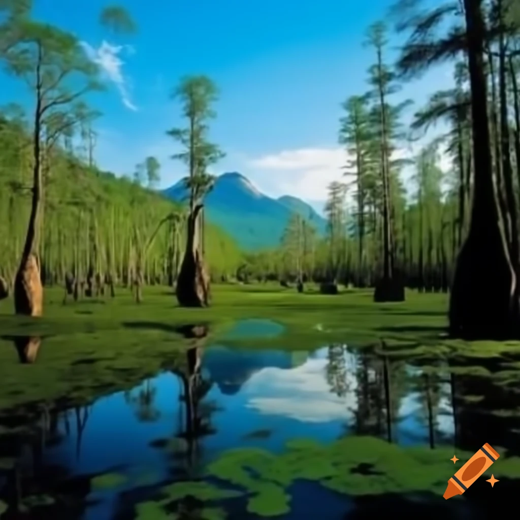 Diverse landscapes including plains, island, swamp, mountain, and forest