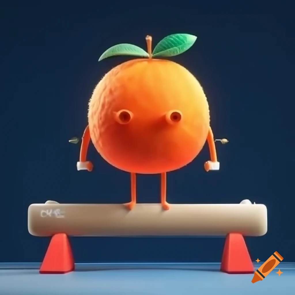 Orange fruit placed on gymnastics balance beam