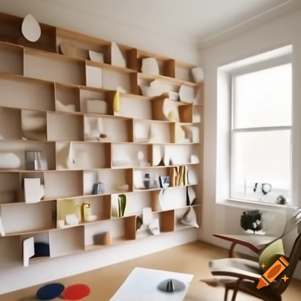 Creative papermache art studio with colorful sculptures and cozy atmosphere