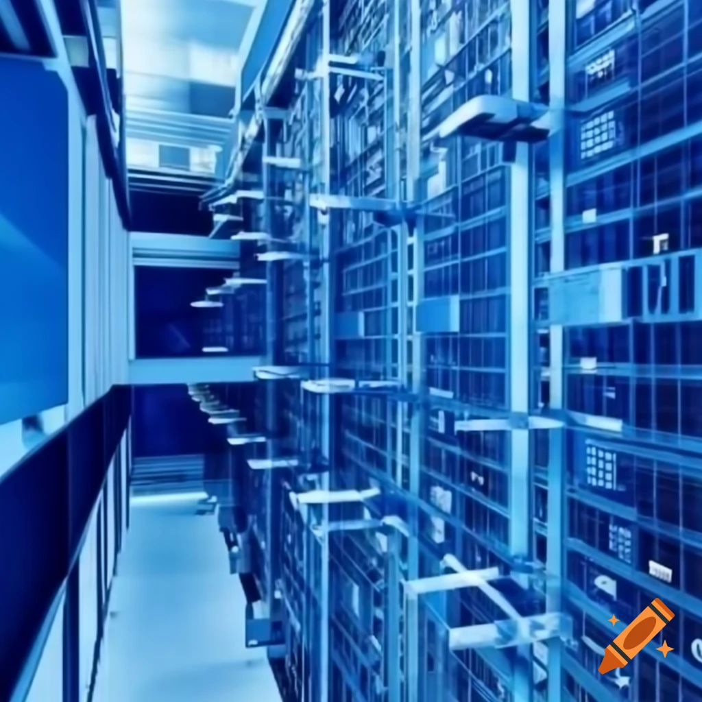 Modern government data center complex in navy blue and white, symbolizing digital data storage