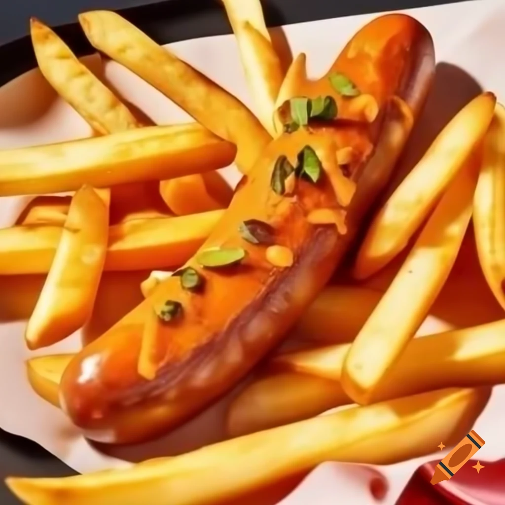 Bockwurst served as currywurst with French fries