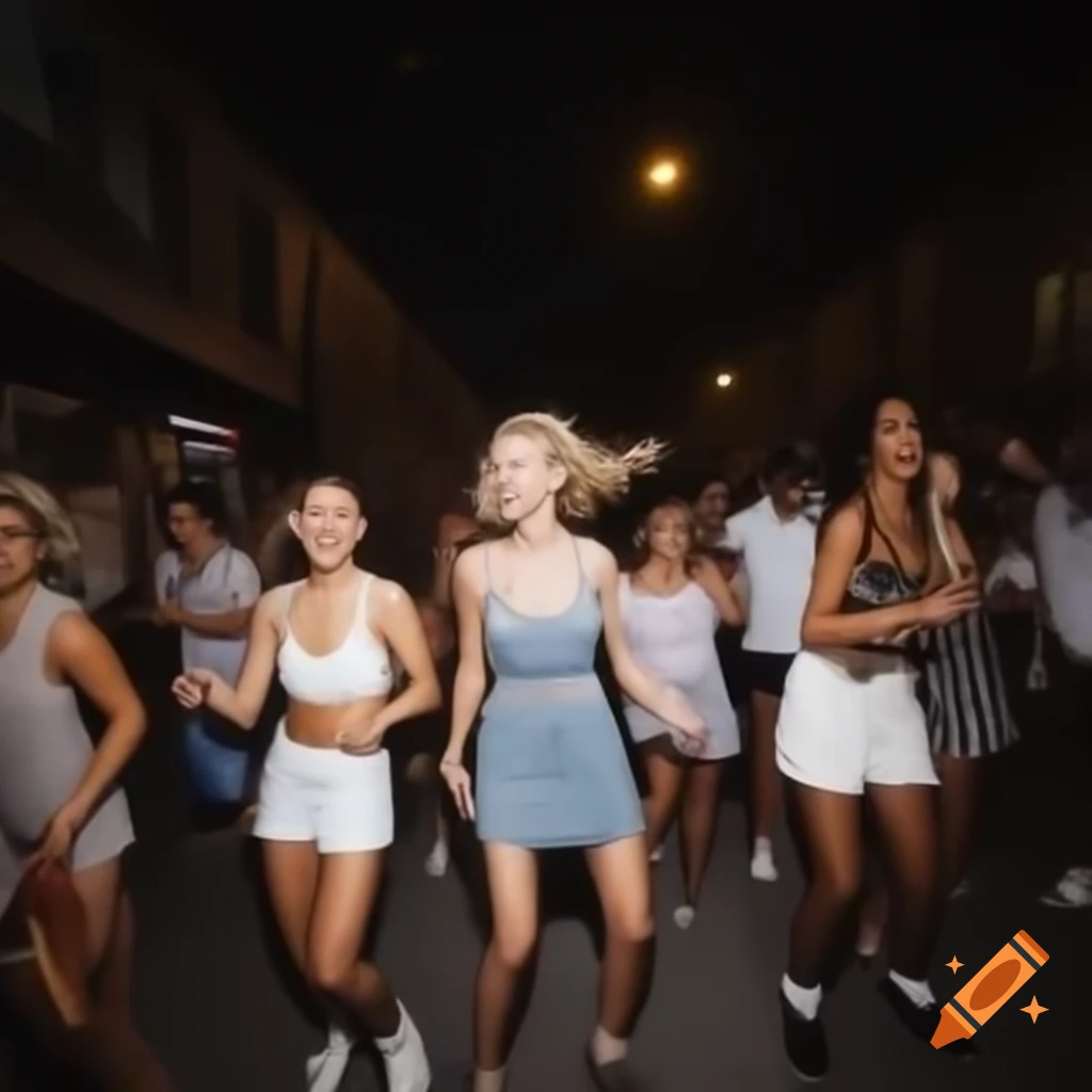 People dancing Lindy Hop at summer street party at night
