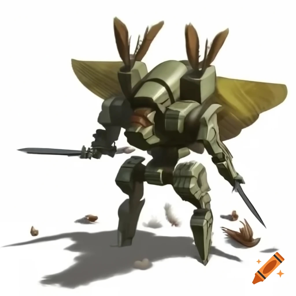 Insectoid humanoid combat mech with dagger and knight armor on white ...