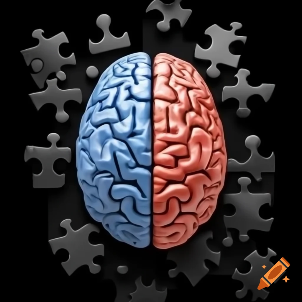 Brain puzzle design on a black background
