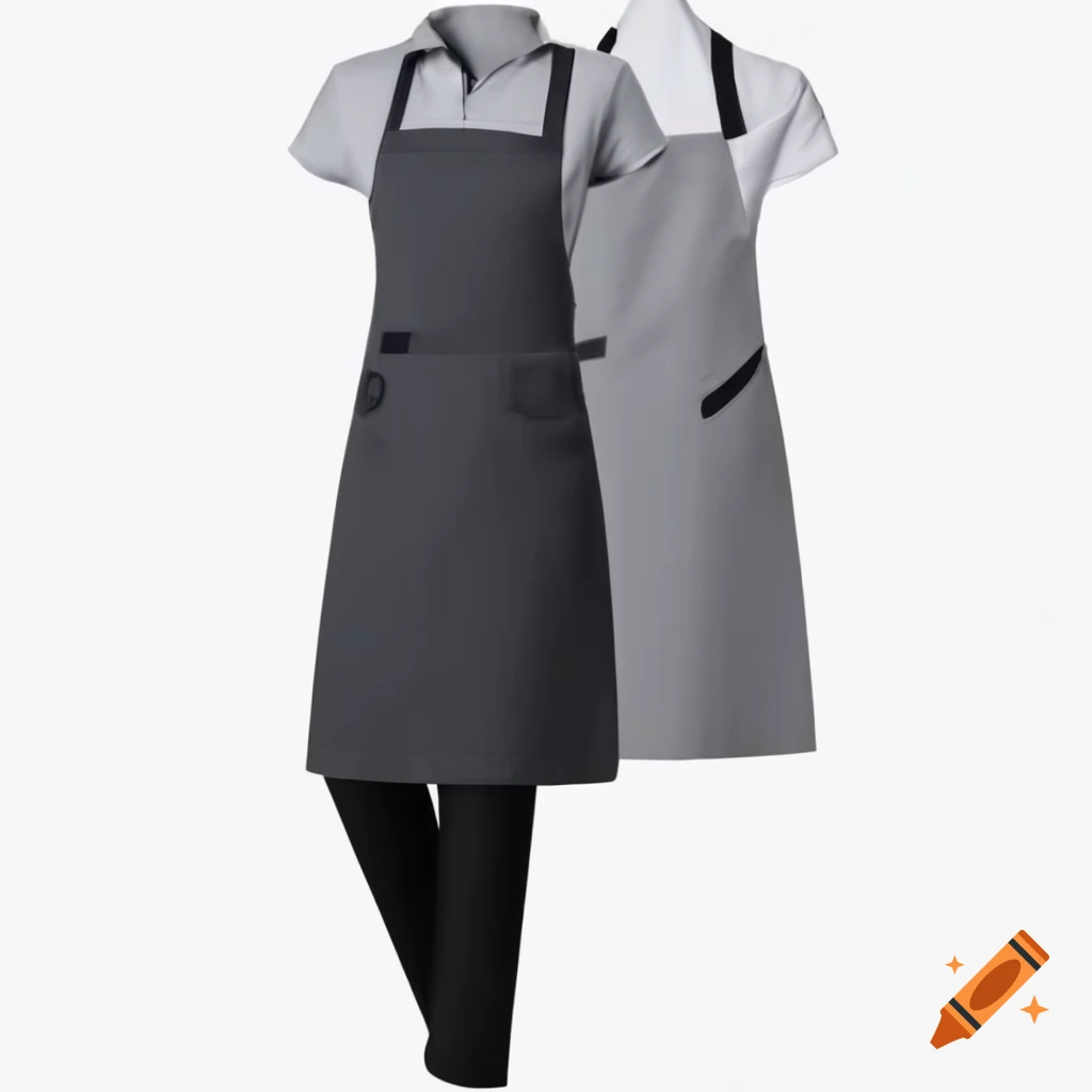 Female waiter uniform with grey polo t-shirt and dark grey apron