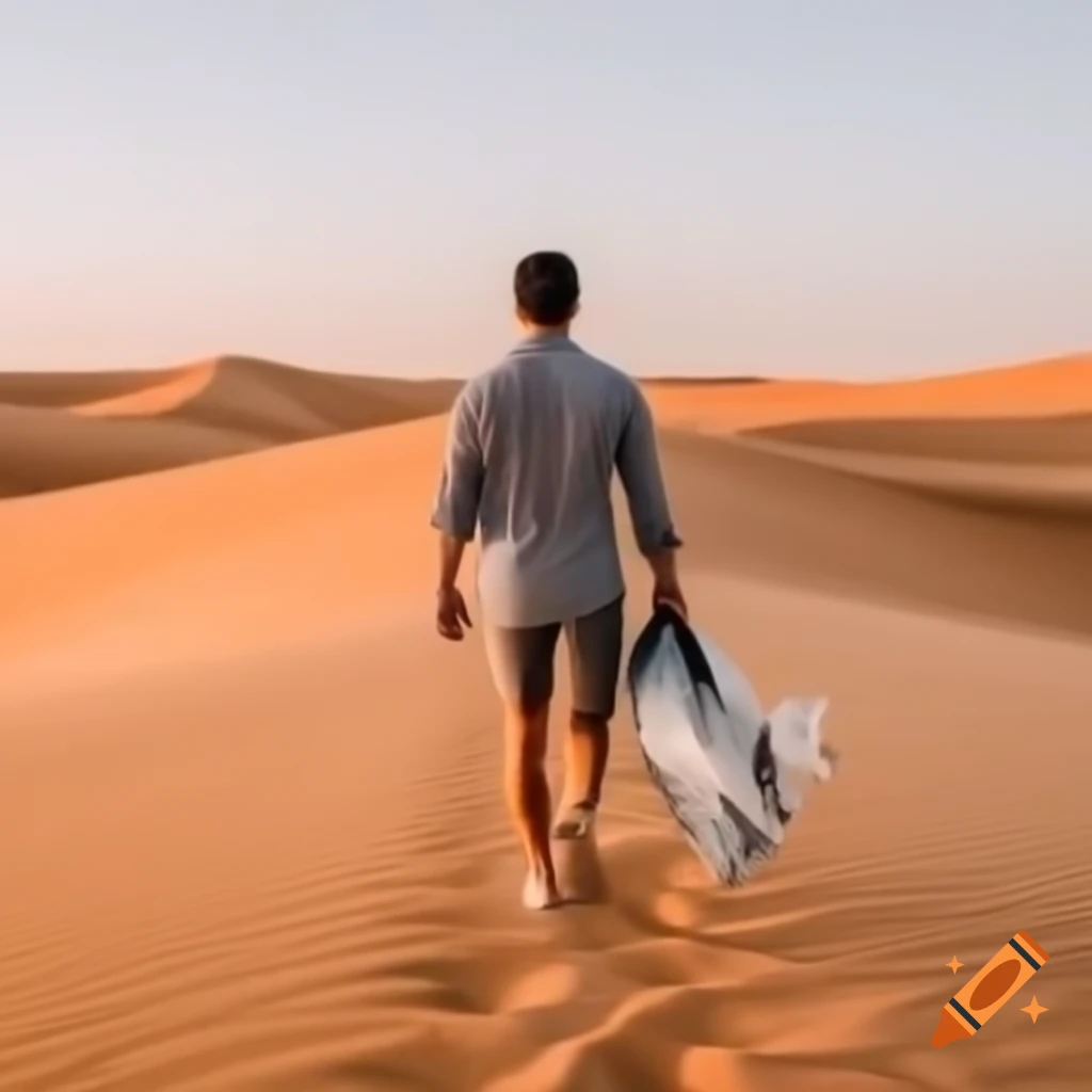 Man walking through desert landscape