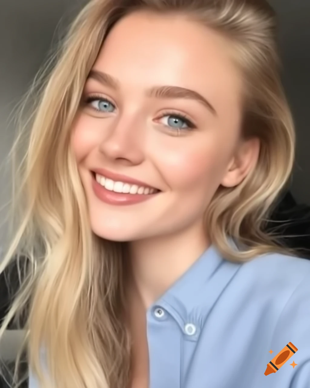 Portrait of a smiling woman with blue eyes and long hair on Craiyon