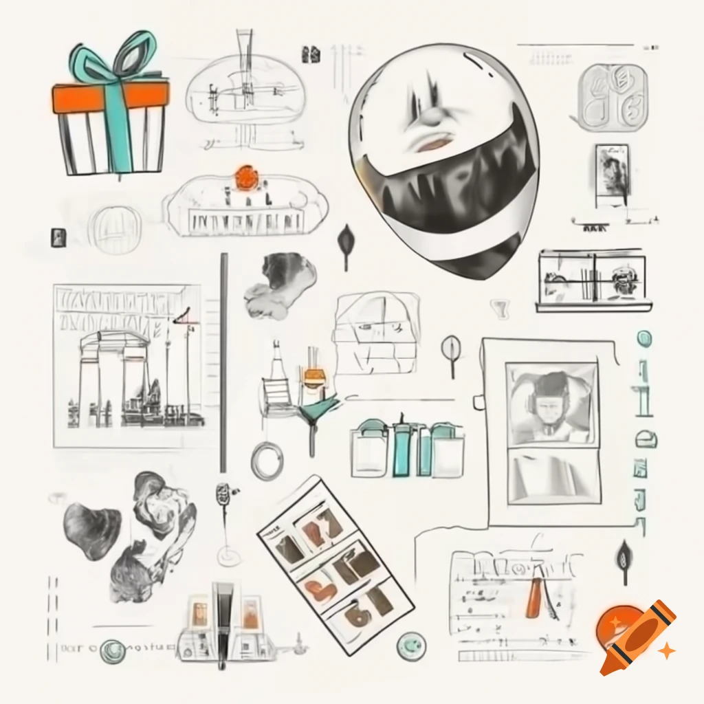 Hand-drawn graphic collage birthday gift voucher featuring motorcycle helmet