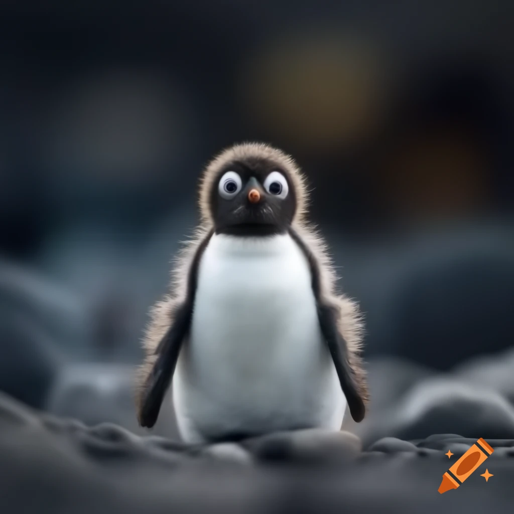 Young penguin sitting with a sorrowful expression