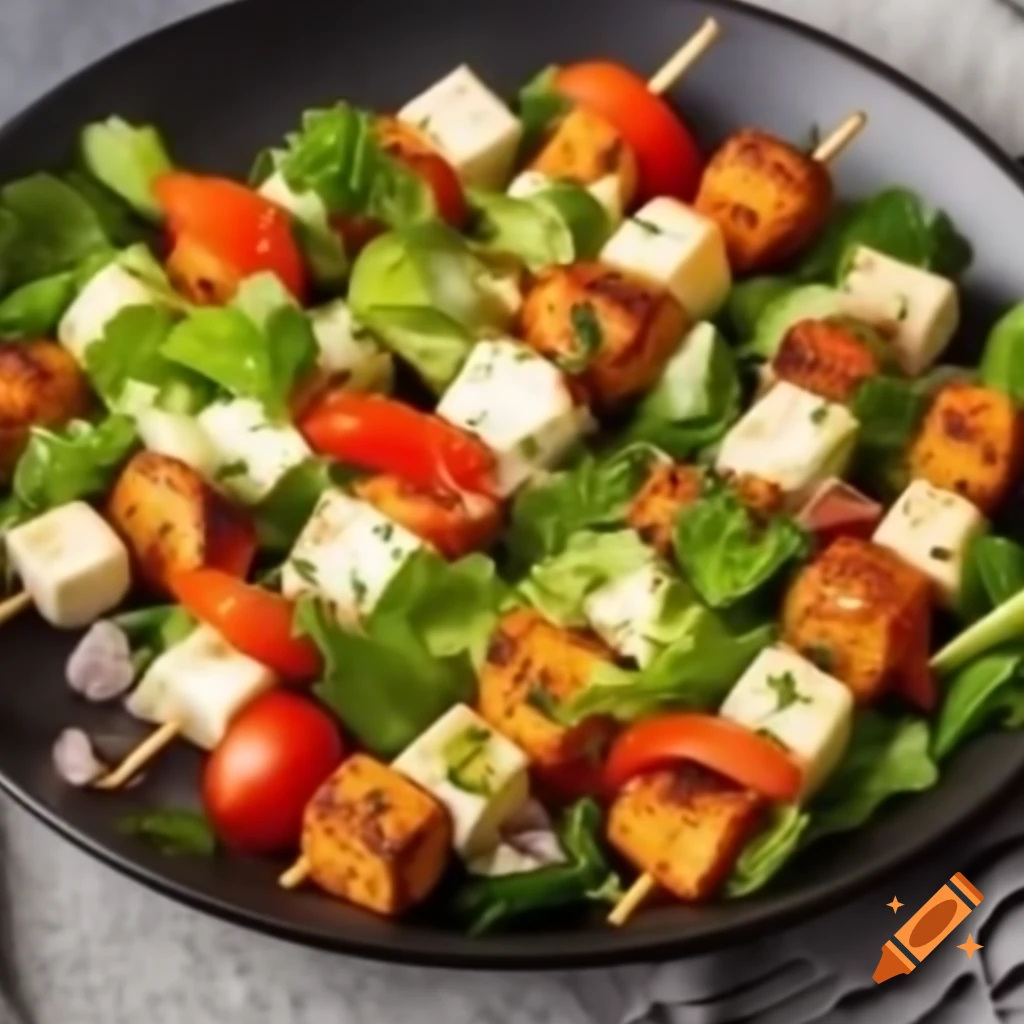 Realistic paneer tikka salad with vibrant colors