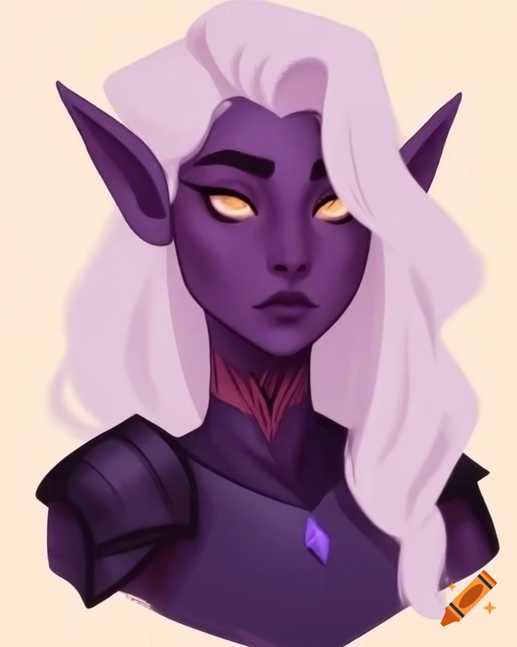 Young dark elf woman with purple skin and white hair in dark paladin ...