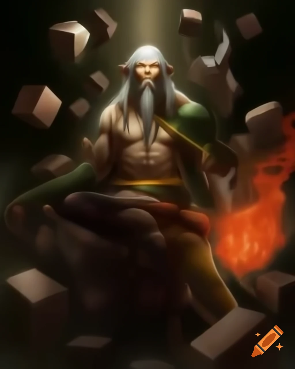 Powerful god-like character bestowing gifts in chaotic anime art style