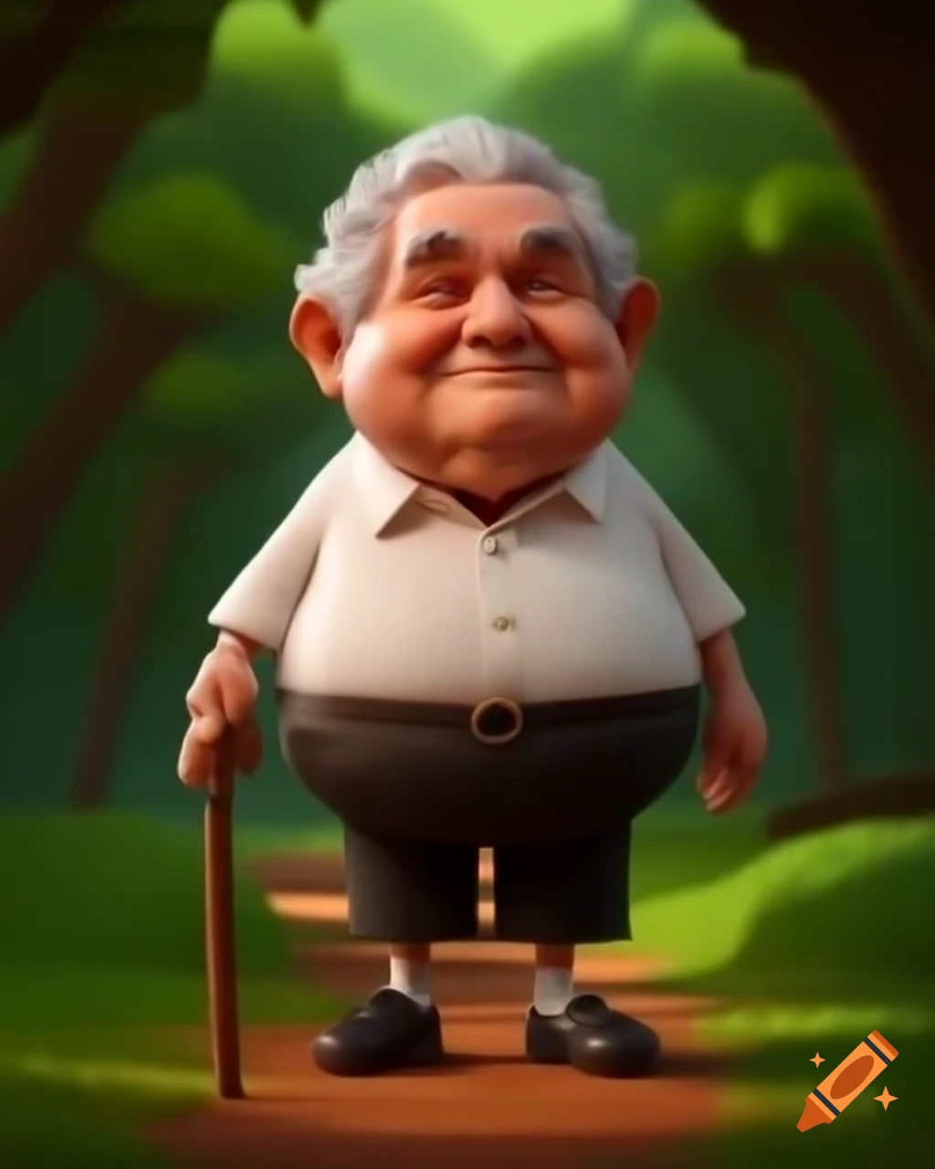 Chibi lowpoly 3D model of former president Jose Mujica walking on nature trail