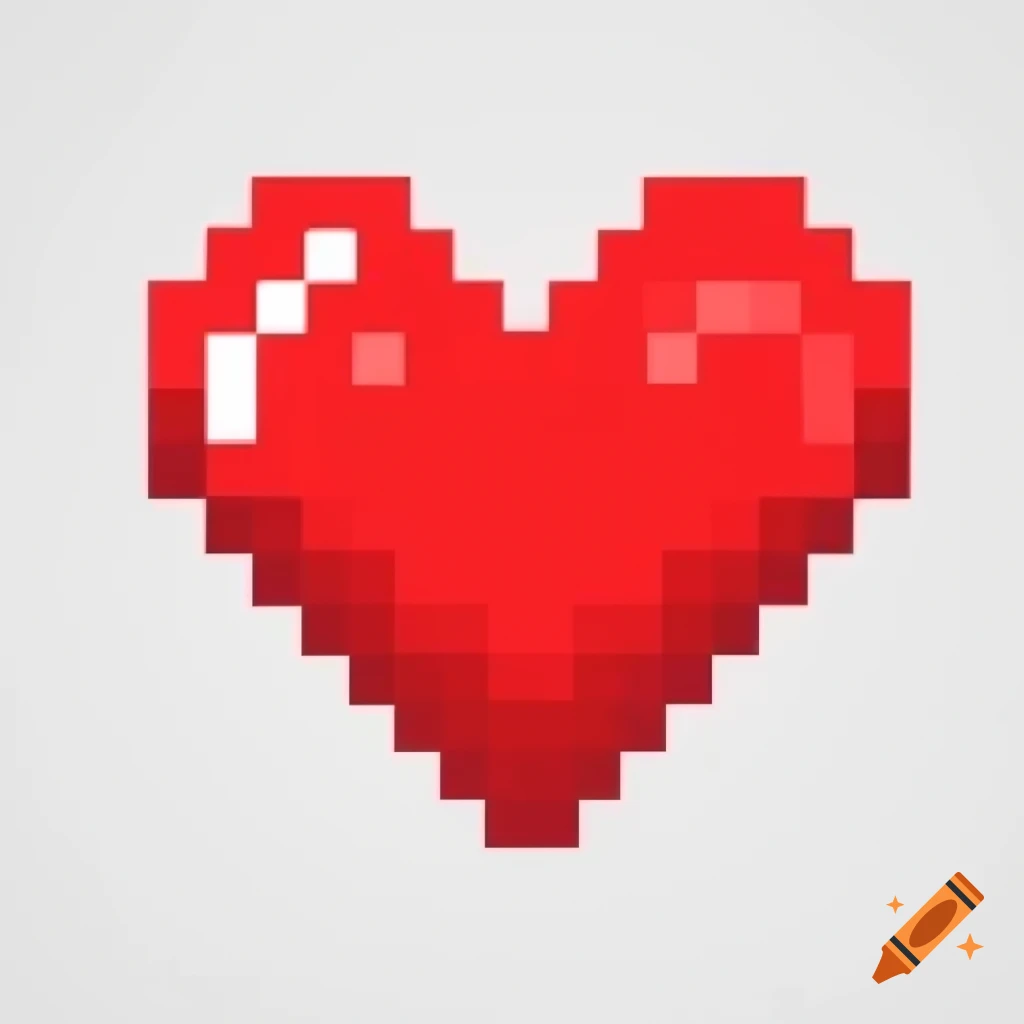 Pixelated red heart on white background