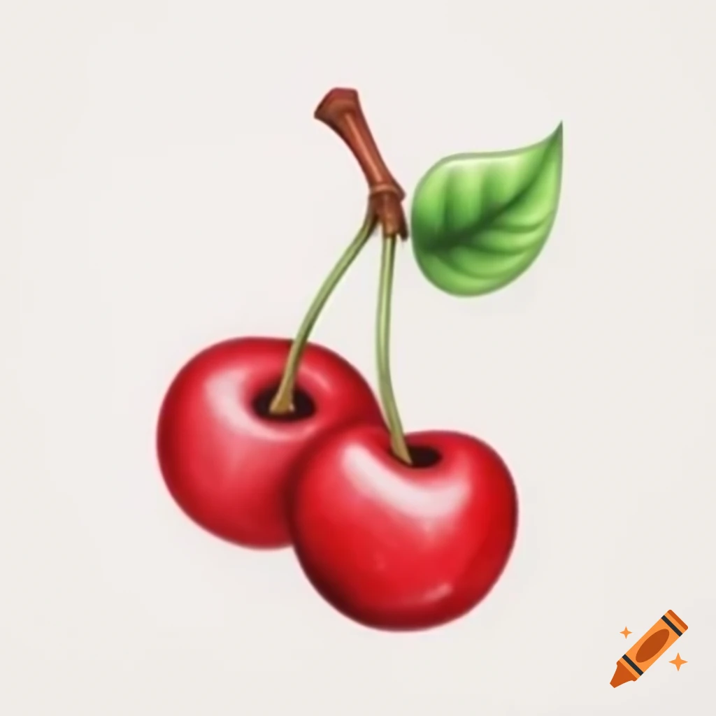 Cartoon-style cherry cluster with small plant, hand-drawn pencil sketch