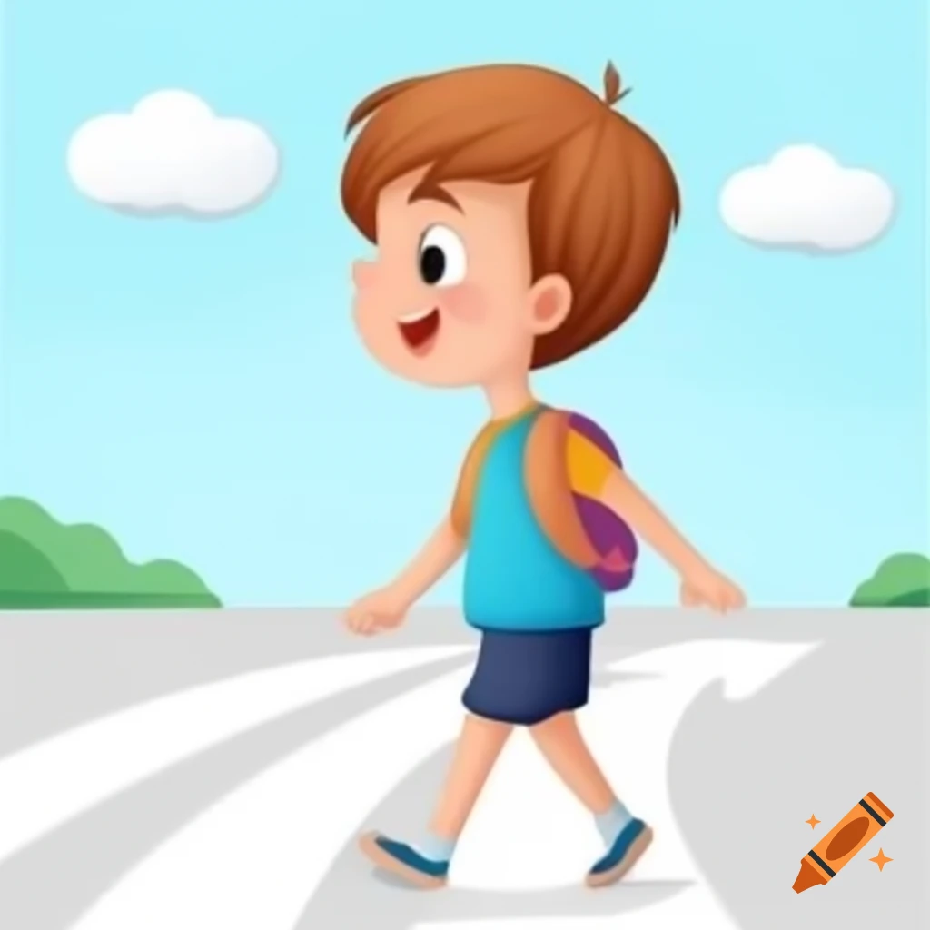 Child walking in simple clipart style