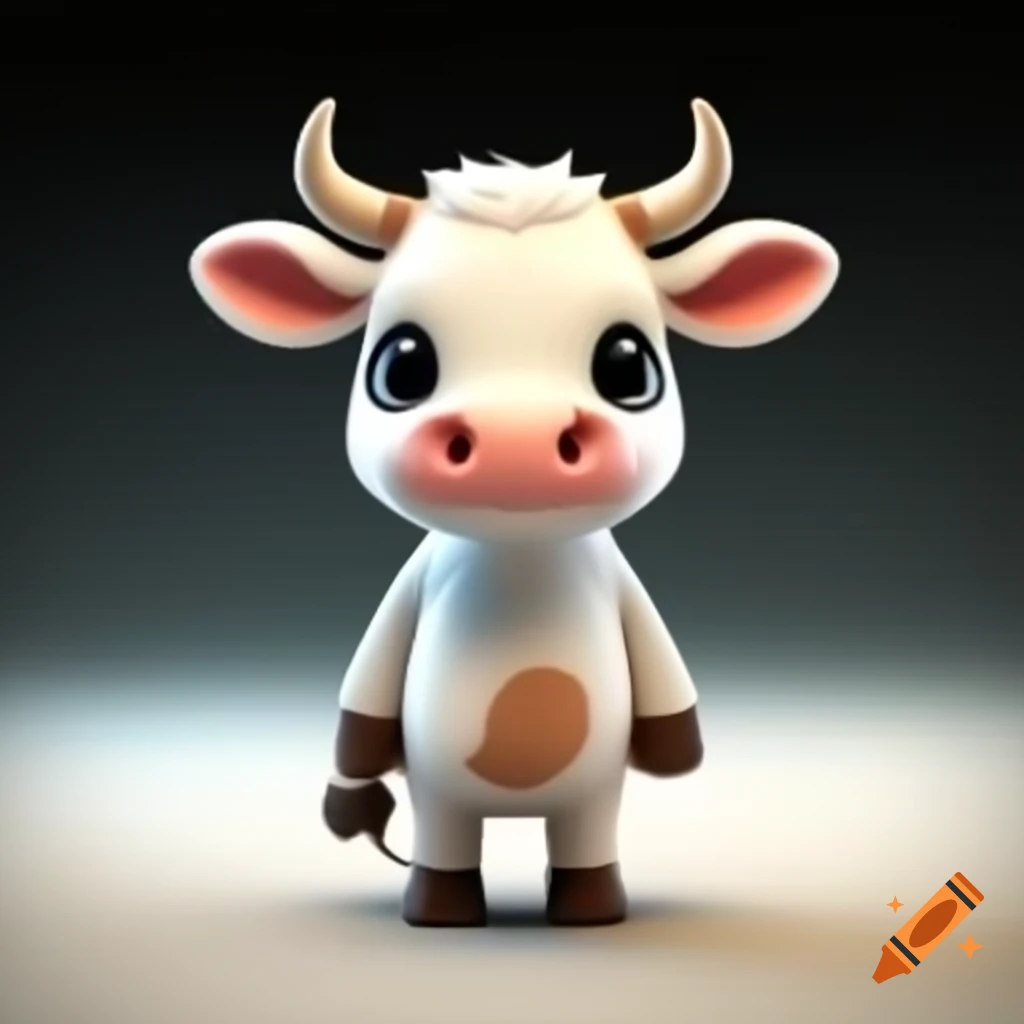 Cute chibi 3D render of a standing cow
