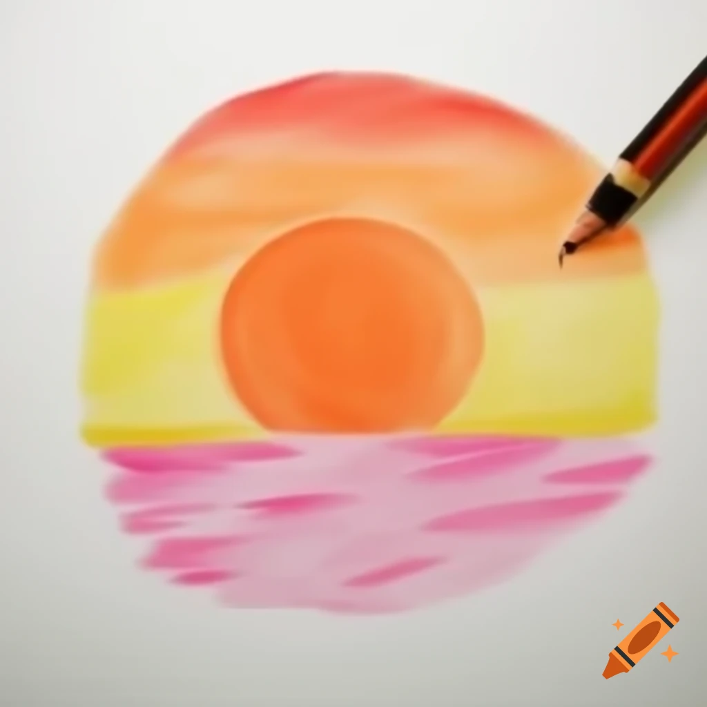 Broken crayon creating a sunset with warm colors on white paper