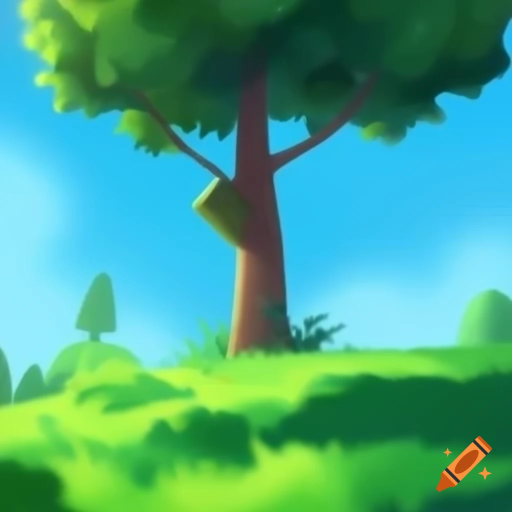 Serene outdoor scene with trees and grass under clear blue sky
