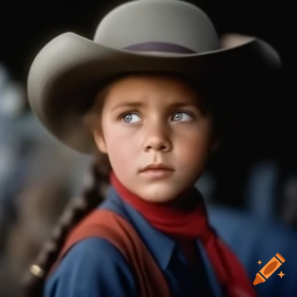 Close-up portrait of a girl character from Bonanza without a hat