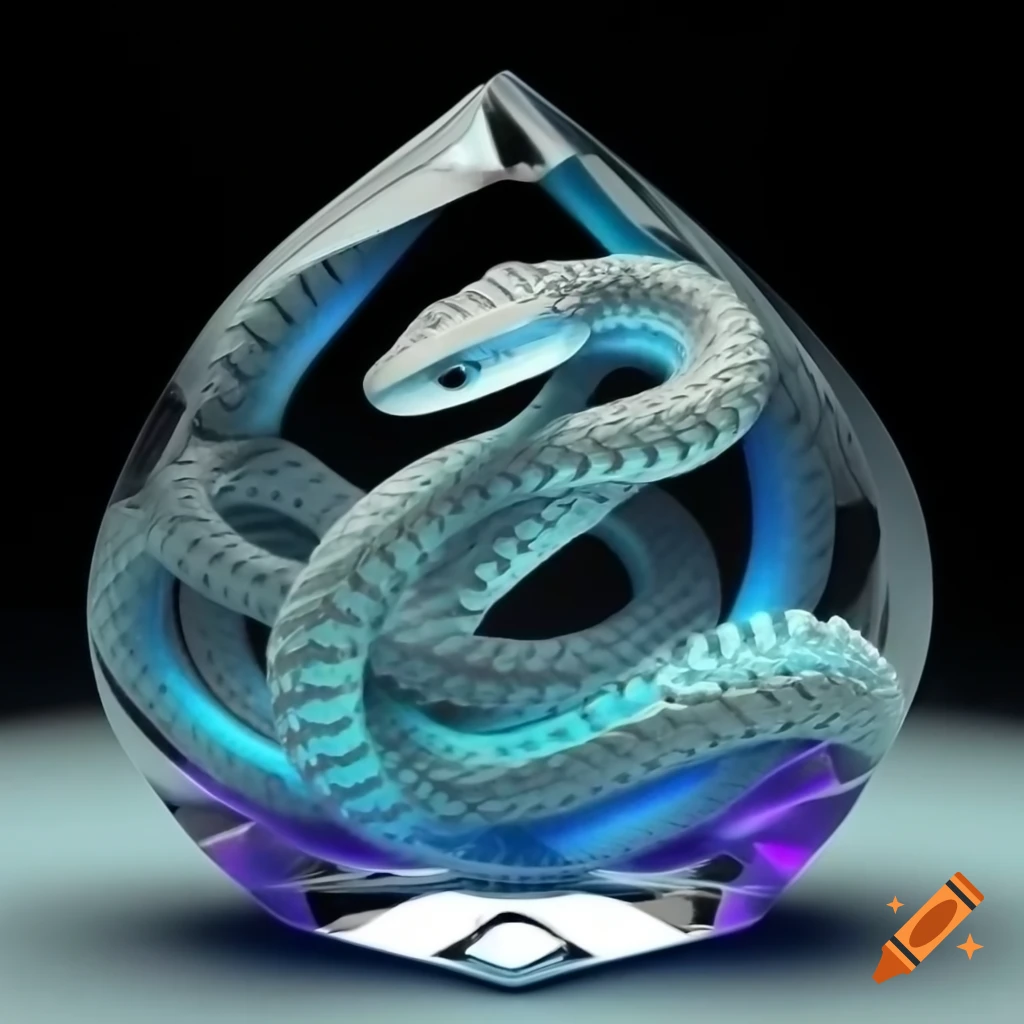 Intricate crystal snake sculpture reflecting light on Craiyon