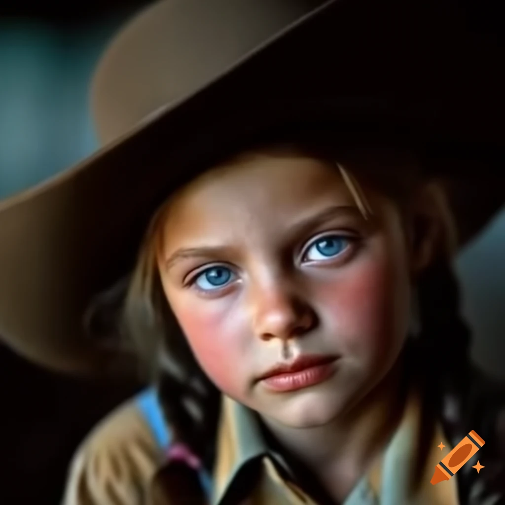 Close-up portrait of a girl character from Bonanza without a hat