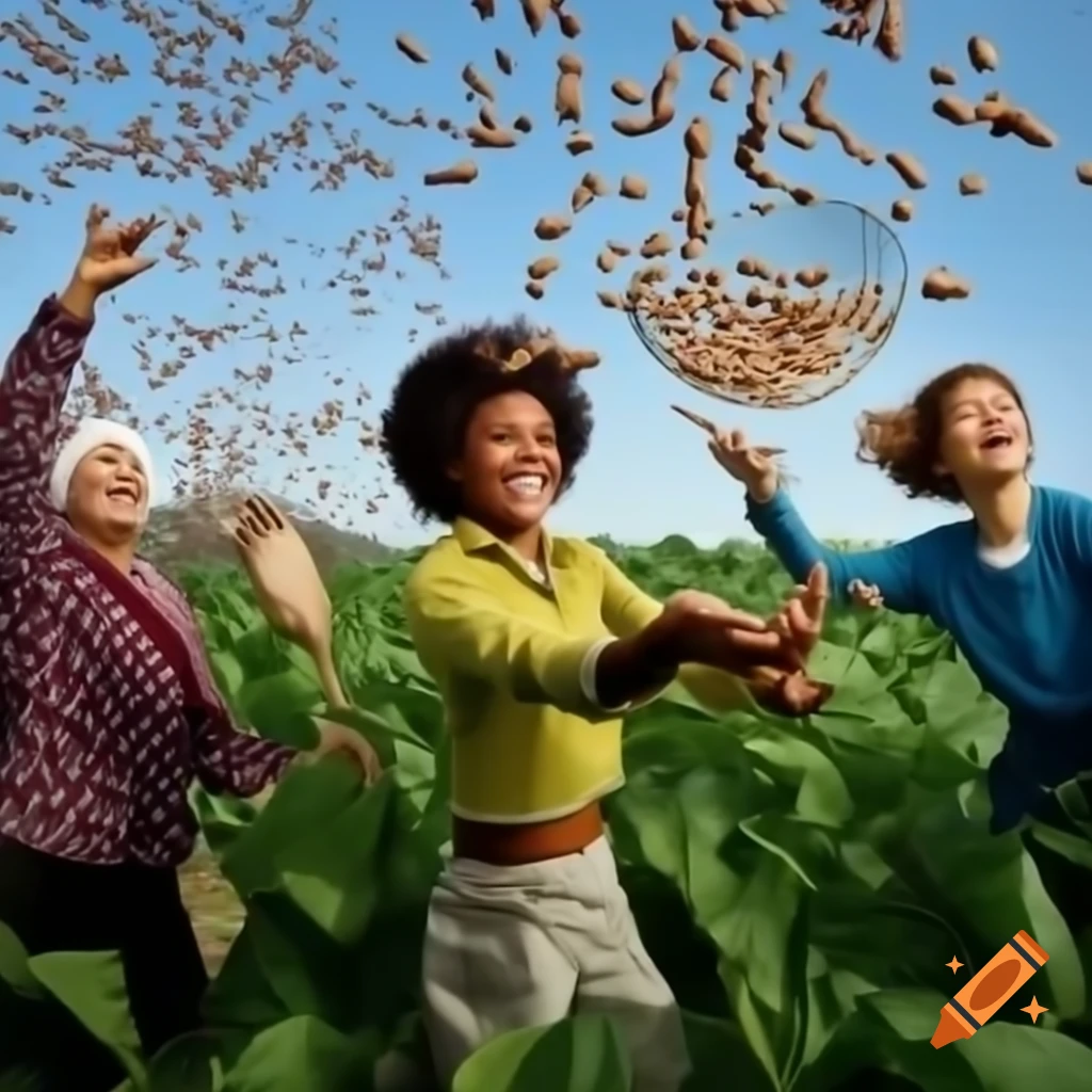People engaging in a fun activity of throwing beans
