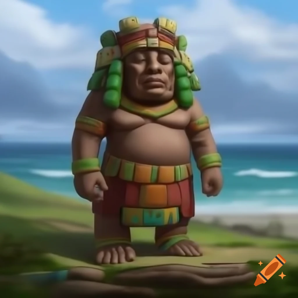Mesoamerican figure standing at the coast