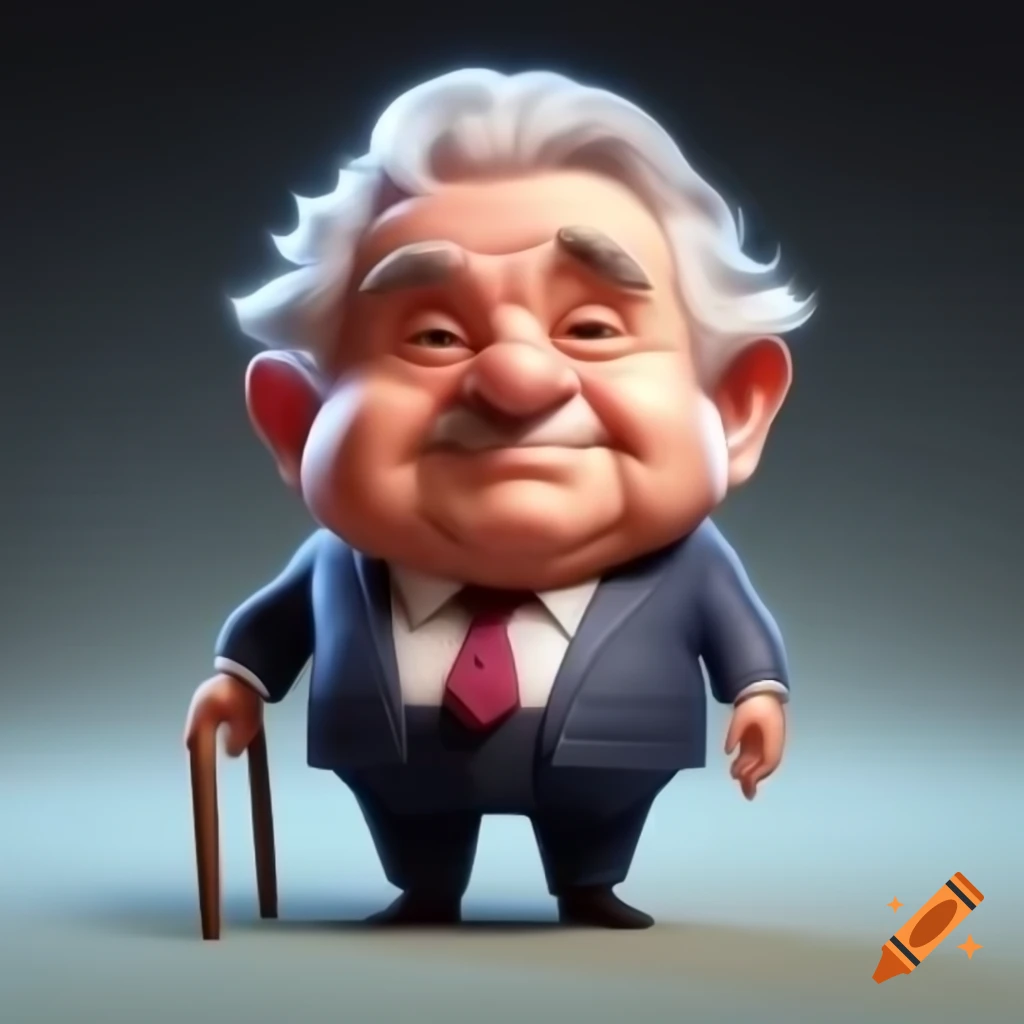 Chibi character of former president Jose Mujica walking in side profile