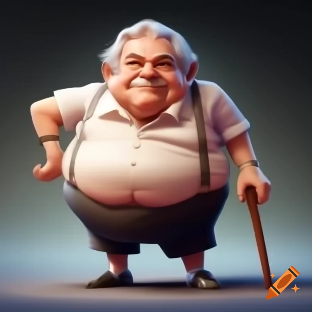 Chibi character of former president Jose Mujica walking in side profile