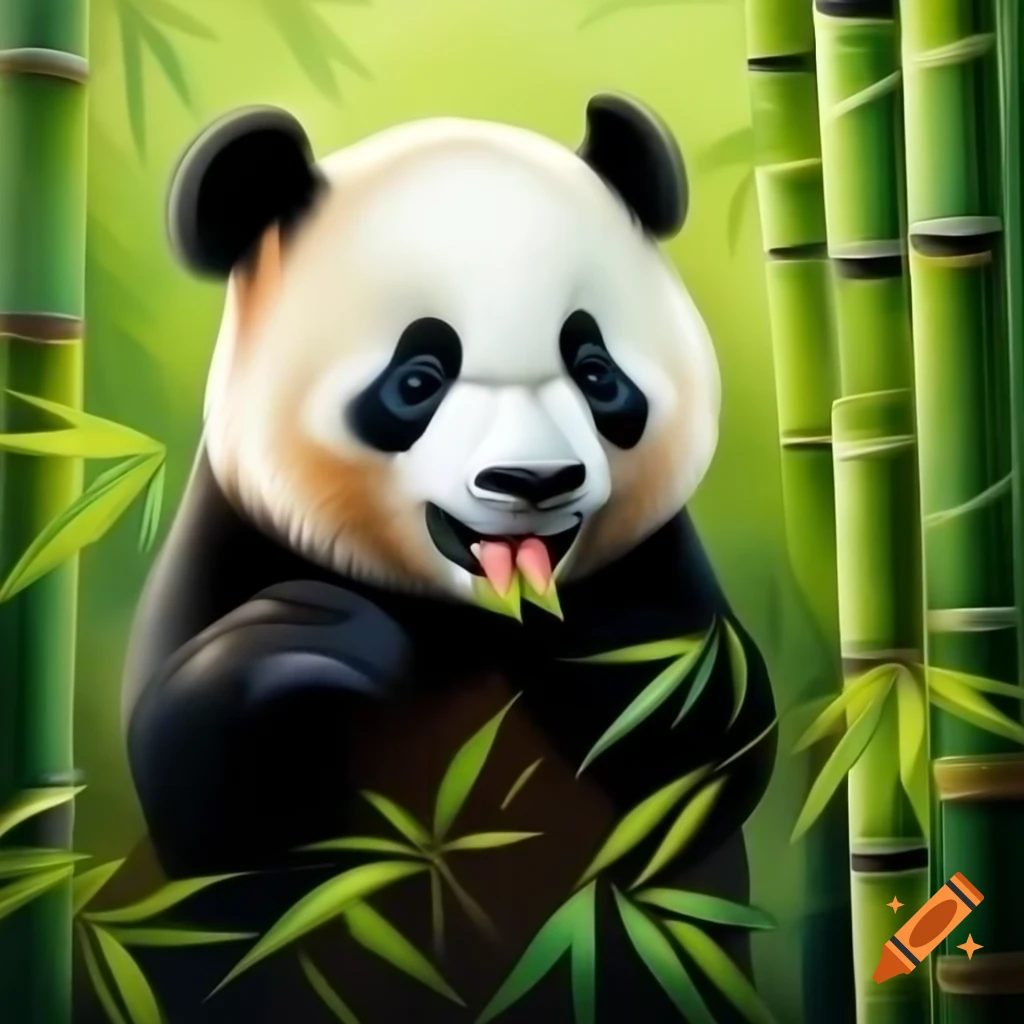 Cute panda eating bamboo